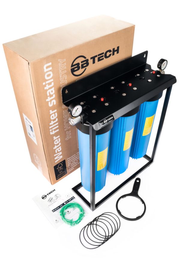 System filtracji wody Big Blue 3×20″ 1″ - zestaw 3-stopniowy z manometrami